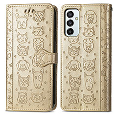 Leather Case Stands Fashionable Pattern Flip Cover Holder S03D for Samsung Galaxy M23 5G Gold