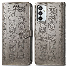 Leather Case Stands Fashionable Pattern Flip Cover Holder S03D for Samsung Galaxy M23 5G Gray