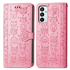 Leather Case Stands Fashionable Pattern Flip Cover Holder S03D for Samsung Galaxy M23 5G Pink
