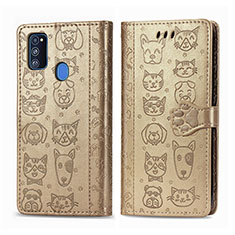 Leather Case Stands Fashionable Pattern Flip Cover Holder S03D for Samsung Galaxy M30s Gold
