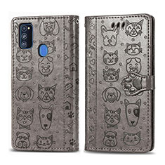 Leather Case Stands Fashionable Pattern Flip Cover Holder S03D for Samsung Galaxy M30s Gray