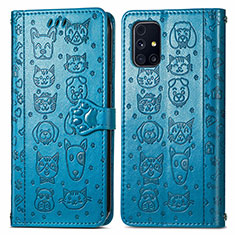 Leather Case Stands Fashionable Pattern Flip Cover Holder S03D for Samsung Galaxy M31s Blue