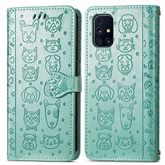 Leather Case Stands Fashionable Pattern Flip Cover Holder S03D for Samsung Galaxy M31s Green