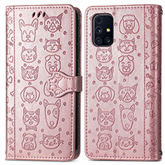 Leather Case Stands Fashionable Pattern Flip Cover Holder S03D for Samsung Galaxy M31s Pink