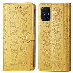 Leather Case Stands Fashionable Pattern Flip Cover Holder S03D for Samsung Galaxy M31s Yellow