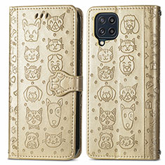 Leather Case Stands Fashionable Pattern Flip Cover Holder S03D for Samsung Galaxy M32 4G Gold