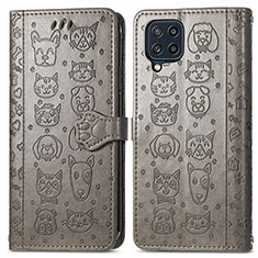 Leather Case Stands Fashionable Pattern Flip Cover Holder S03D for Samsung Galaxy M32 4G Gray