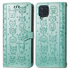 Leather Case Stands Fashionable Pattern Flip Cover Holder S03D for Samsung Galaxy M32 4G Green