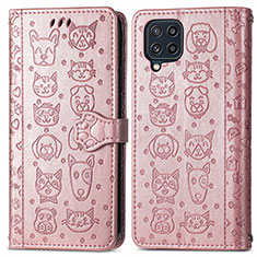 Leather Case Stands Fashionable Pattern Flip Cover Holder S03D for Samsung Galaxy M32 4G Pink