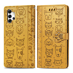 Leather Case Stands Fashionable Pattern Flip Cover Holder S03D for Samsung Galaxy M32 5G Yellow