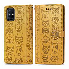 Leather Case Stands Fashionable Pattern Flip Cover Holder S03D for Samsung Galaxy M51 Yellow