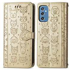 Leather Case Stands Fashionable Pattern Flip Cover Holder S03D for Samsung Galaxy M52 5G Gold