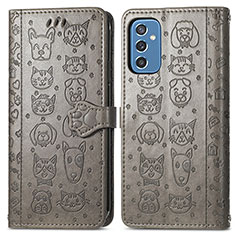 Leather Case Stands Fashionable Pattern Flip Cover Holder S03D for Samsung Galaxy M52 5G Gray