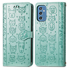 Leather Case Stands Fashionable Pattern Flip Cover Holder S03D for Samsung Galaxy M52 5G Green