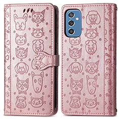 Leather Case Stands Fashionable Pattern Flip Cover Holder S03D for Samsung Galaxy M52 5G Pink