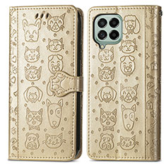 Leather Case Stands Fashionable Pattern Flip Cover Holder S03D for Samsung Galaxy M53 5G Gold