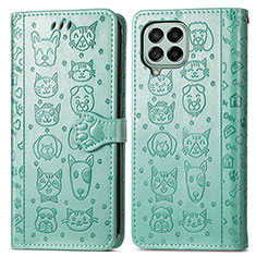 Leather Case Stands Fashionable Pattern Flip Cover Holder S03D for Samsung Galaxy M53 5G Green
