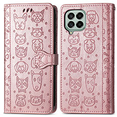 Leather Case Stands Fashionable Pattern Flip Cover Holder S03D for Samsung Galaxy M53 5G Pink