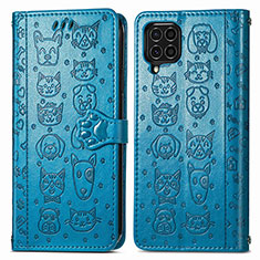 Leather Case Stands Fashionable Pattern Flip Cover Holder S03D for Samsung Galaxy M62 4G Blue