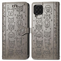 Leather Case Stands Fashionable Pattern Flip Cover Holder S03D for Samsung Galaxy M62 4G Gray