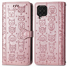 Leather Case Stands Fashionable Pattern Flip Cover Holder S03D for Samsung Galaxy M62 4G Pink