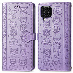 Leather Case Stands Fashionable Pattern Flip Cover Holder S03D for Samsung Galaxy M62 4G Purple