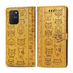 Leather Case Stands Fashionable Pattern Flip Cover Holder S03D for Samsung Galaxy M80S Yellow