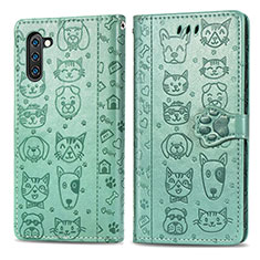 Leather Case Stands Fashionable Pattern Flip Cover Holder S03D for Samsung Galaxy Note 10 5G Green