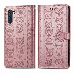 Leather Case Stands Fashionable Pattern Flip Cover Holder S03D for Samsung Galaxy Note 10 5G Pink