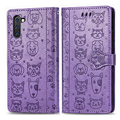 Leather Case Stands Fashionable Pattern Flip Cover Holder S03D for Samsung Galaxy Note 10 5G Purple