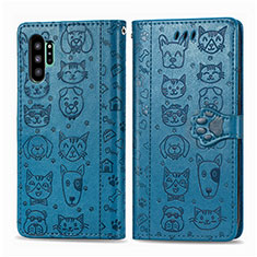 Leather Case Stands Fashionable Pattern Flip Cover Holder S03D for Samsung Galaxy Note 10 Plus 5G Blue