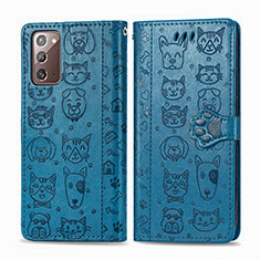 Leather Case Stands Fashionable Pattern Flip Cover Holder S03D for Samsung Galaxy Note 20 5G Blue