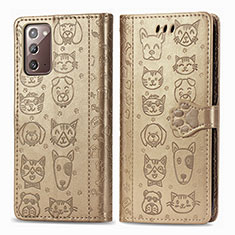 Leather Case Stands Fashionable Pattern Flip Cover Holder S03D for Samsung Galaxy Note 20 5G Gold