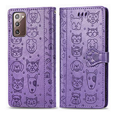 Leather Case Stands Fashionable Pattern Flip Cover Holder S03D for Samsung Galaxy Note 20 5G Purple