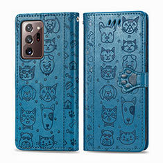 Leather Case Stands Fashionable Pattern Flip Cover Holder S03D for Samsung Galaxy Note 20 Ultra 5G Blue