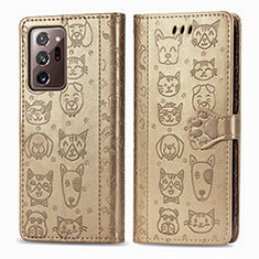 Leather Case Stands Fashionable Pattern Flip Cover Holder S03D for Samsung Galaxy Note 20 Ultra 5G Gold