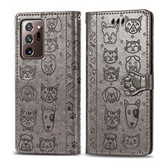 Leather Case Stands Fashionable Pattern Flip Cover Holder S03D for Samsung Galaxy Note 20 Ultra 5G Gray