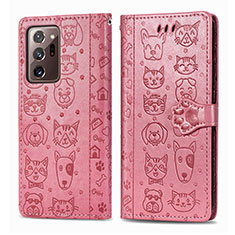 Leather Case Stands Fashionable Pattern Flip Cover Holder S03D for Samsung Galaxy Note 20 Ultra 5G Rose Gold