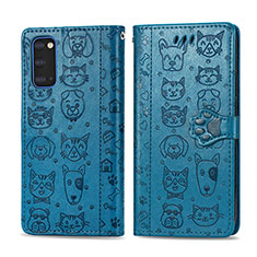 Leather Case Stands Fashionable Pattern Flip Cover Holder S03D for Samsung Galaxy S20 5G Blue