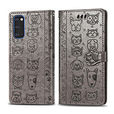 Leather Case Stands Fashionable Pattern Flip Cover Holder S03D for Samsung Galaxy S20 5G Gray