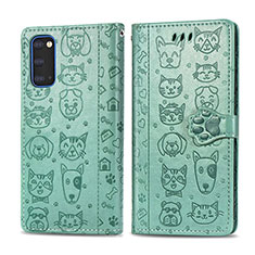 Leather Case Stands Fashionable Pattern Flip Cover Holder S03D for Samsung Galaxy S20 5G Green