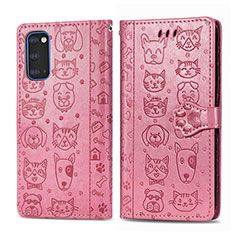 Leather Case Stands Fashionable Pattern Flip Cover Holder S03D for Samsung Galaxy S20 5G Rose Gold