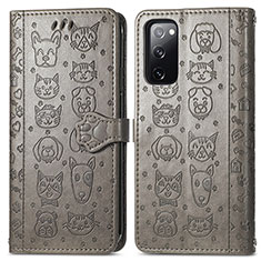 Leather Case Stands Fashionable Pattern Flip Cover Holder S03D for Samsung Galaxy S20 FE (2022) 5G Gray