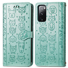 Leather Case Stands Fashionable Pattern Flip Cover Holder S03D for Samsung Galaxy S20 FE (2022) 5G Green