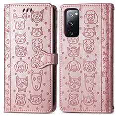 Leather Case Stands Fashionable Pattern Flip Cover Holder S03D for Samsung Galaxy S20 FE (2022) 5G Pink