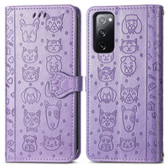 Leather Case Stands Fashionable Pattern Flip Cover Holder S03D for Samsung Galaxy S20 FE (2022) 5G Purple