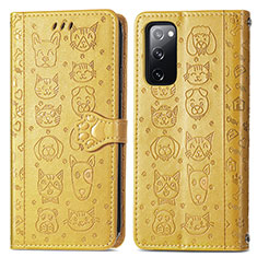 Leather Case Stands Fashionable Pattern Flip Cover Holder S03D for Samsung Galaxy S20 FE (2022) 5G Yellow