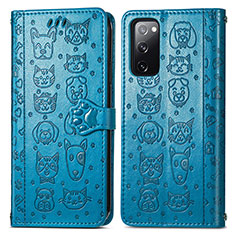 Leather Case Stands Fashionable Pattern Flip Cover Holder S03D for Samsung Galaxy S20 FE 5G Blue