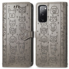 Leather Case Stands Fashionable Pattern Flip Cover Holder S03D for Samsung Galaxy S20 FE 5G Gray