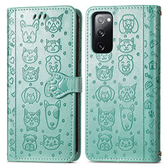 Leather Case Stands Fashionable Pattern Flip Cover Holder S03D for Samsung Galaxy S20 FE 5G Green